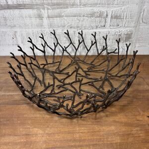 Rustic Bronze Twig Bowl Sculpture 12"